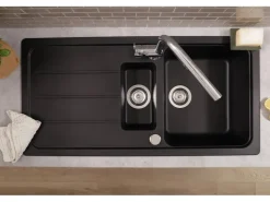 Respekta Einbauspüle Massivgranit Austin 100 cm x 50 cm mit Zusatzbecken Schwarz