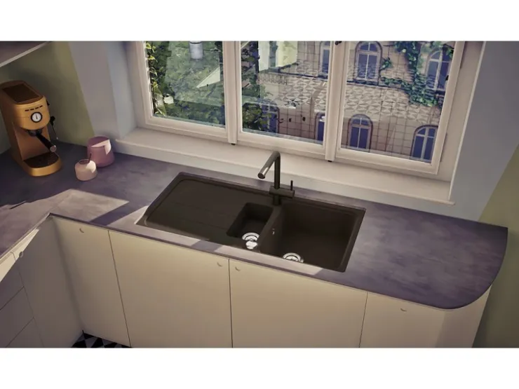 Respekta Einbauspüle Massivgranit Austin 100 cm x 50 cm mit Zusatzbecken Schwarz