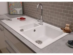 Einbauspüle Massivgranit Austin 100 cm x 50 cm mit Zusatzbecken Weiß Granitspülen