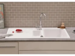 Einbauspüle Massivgranit Austin 100 cm x 50 cm mit Zusatzbecken Weiß Granitspülen