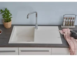 Sale Einbauspüle Mineralite Houston 80 cm x 50 cm Weiß Granitspülen