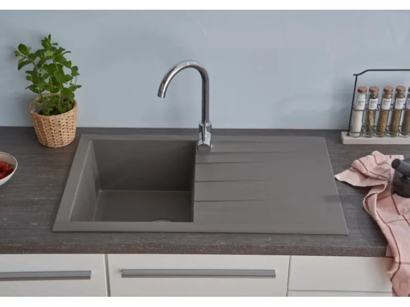 Discount Einbauspüle Mineralite Houston 80 cm x 50 cm Betongrau Granitspülen