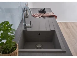 Discount Einbauspüle Mineralite Houston 80 cm x 50 cm Betongrau Granitspülen