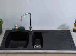 Respekta Granitspülen<Einbauspüle Mineralite Boston mit Restebecken 100 cm x 50 cm Schwarz