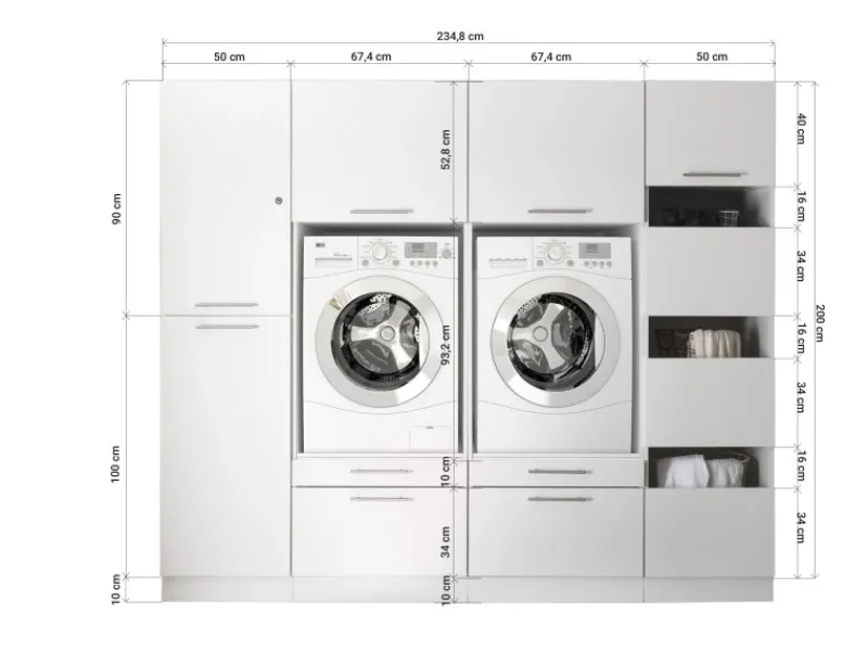 Sale Hauswirtschaftsraum Set Clara 200 cm x 234,8 cm x 67,6 cm Weiß Matt Küchenschränke