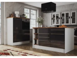 Best Inselküche Gabriel 290 cm Grau Hochglanz Inselhauben|Kücheninseln