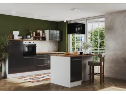 Best Inselküche Gabriel 290 cm Grau Hochglanz Inselhauben|Kücheninseln