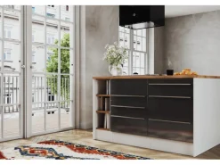 Best Inselküche Gabriel 290 cm Grau Hochglanz Inselhauben|Kücheninseln