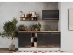 Outlet Inselküche Gabriel 320 cm Grau Hochglanz Inselhauben|Kücheninseln