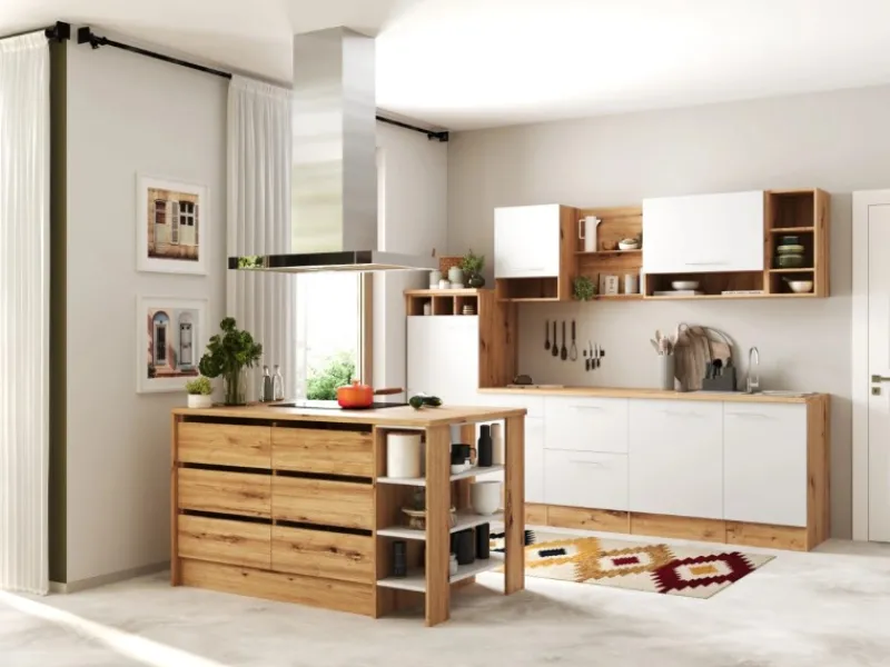 New Inselküche Hilde 280 cm Weiß Inselhauben|Kücheninseln