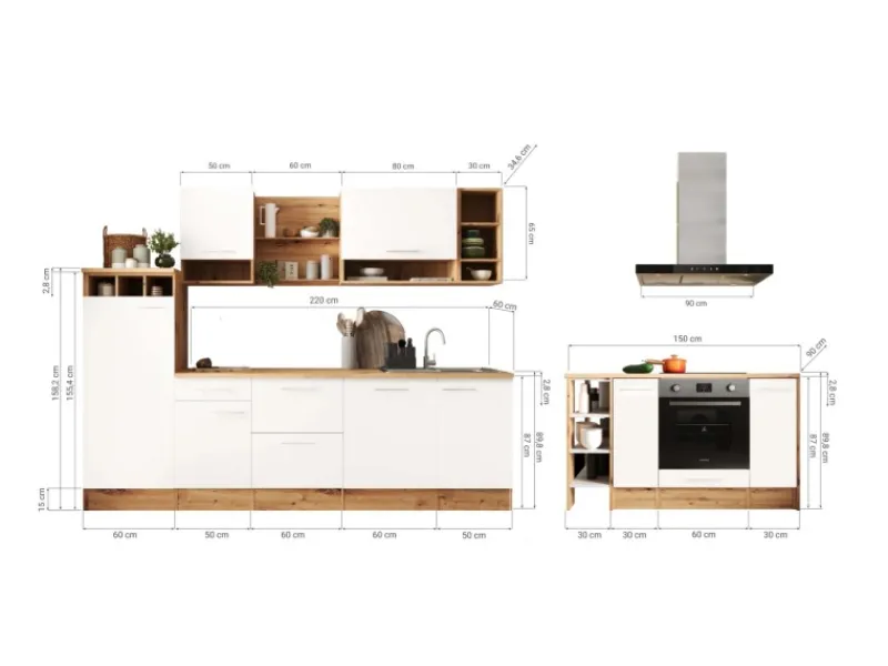 New Inselküche Hilde 280 cm Weiß Inselhauben|Kücheninseln