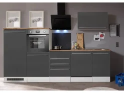 Best Küchenblock Gabriel LBBERP290HWGC ohne E-Geräte 290 cm Grau Hochglanz Küchenschränke|Einbauküchen