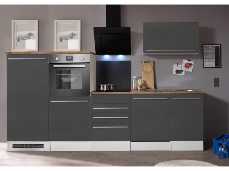Best Küchenblock Gabriel LBBERP290HWGC ohne E-Geräte 290 cm Grau Hochglanz Küchenschränke|Einbauküchen