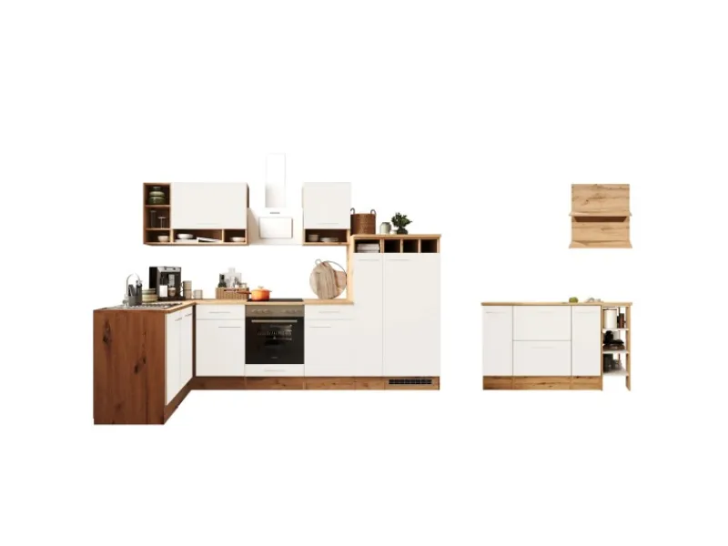 Clearance Küchenblock Hilde 310 cm mit Kücheninsel Weiß Kücheninseln|Herde