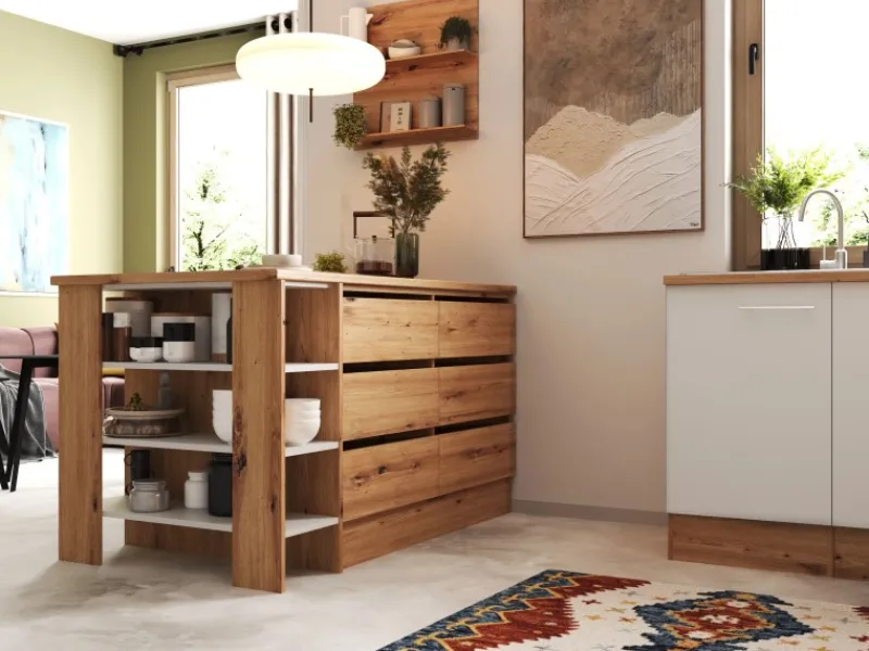 Clearance Küchenblock Hilde 310 cm mit Kücheninsel Weiß Kücheninseln|Herde