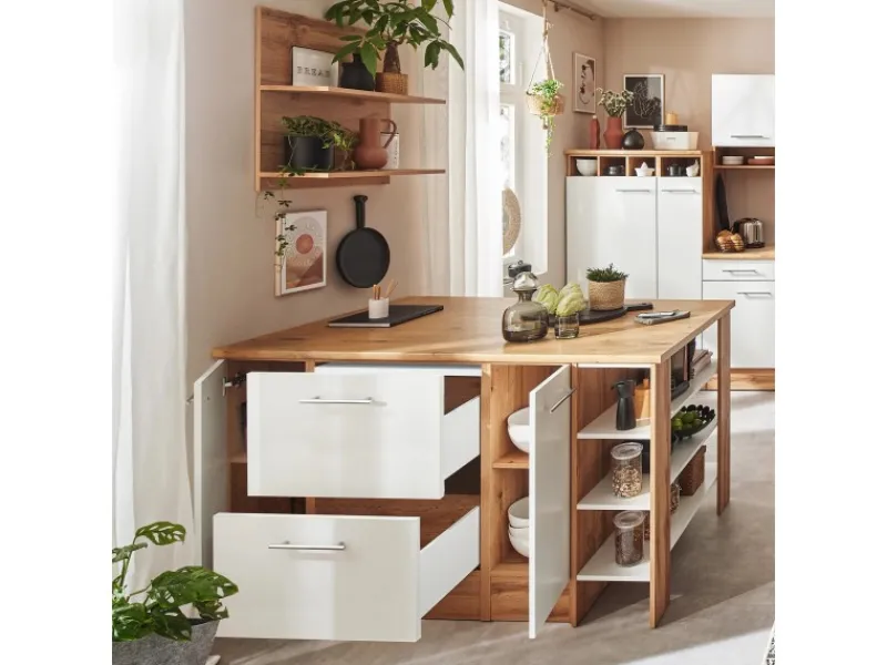 Clearance Küchenblock Hilde 310 cm mit Kücheninsel Weiß Kücheninseln|Herde