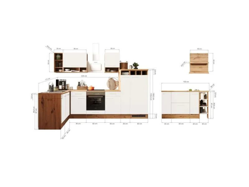 Clearance Küchenblock Hilde 310 cm mit Kücheninsel Weiß Kücheninseln|Herde