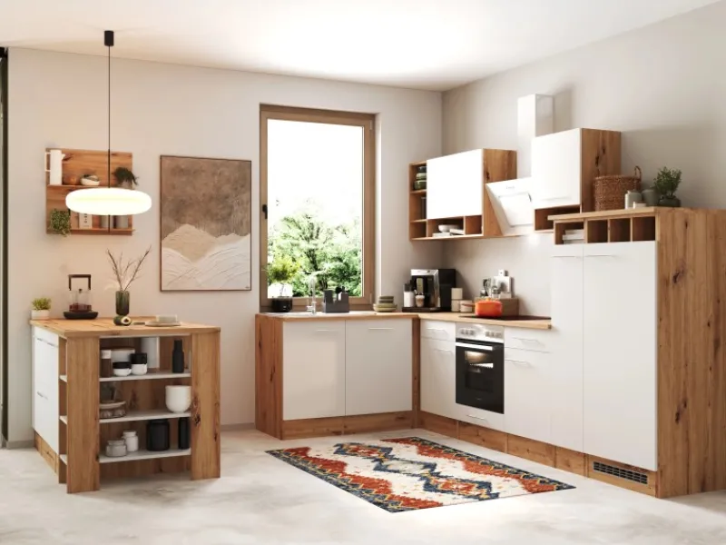 Clearance Küchenblock Hilde 310 cm mit Kücheninsel Weiß Kücheninseln|Herde