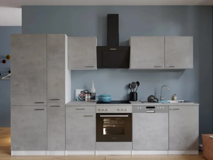Best Respekta Küchenblock Malia 310 cm Beton Fronten inkl. Kühl-/ Gefrierkombination