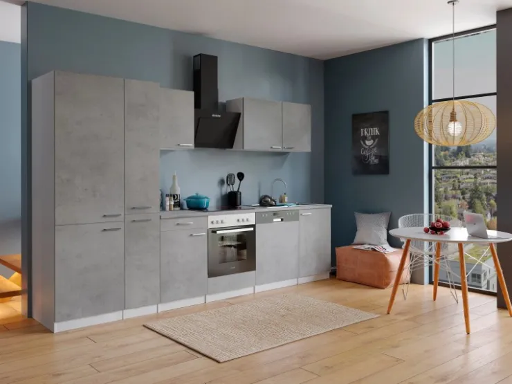 Best Respekta Küchenblock Malia 310 cm Beton Fronten inkl. Kühl-/ Gefrierkombination
