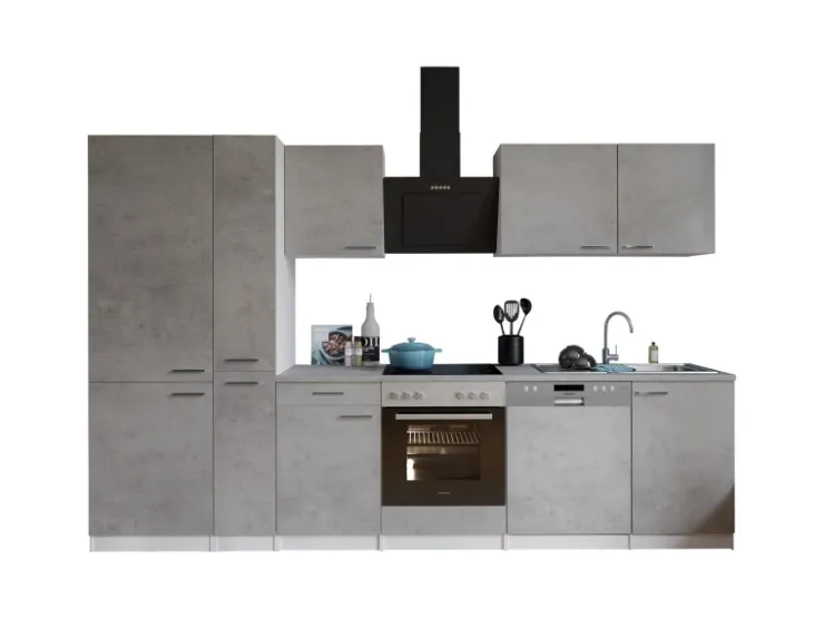 Best Respekta Küchenblock Malia 310 cm Beton Fronten inkl. Kühl-/ Gefrierkombination