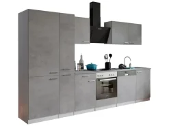 Best Respekta Küchenblock Malia 310 cm Beton Fronten inkl. Kühl-/ Gefrierkombination
