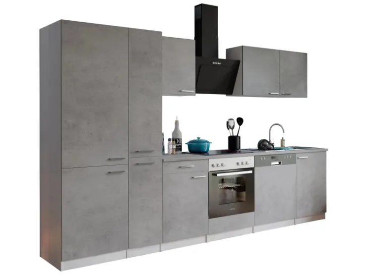 Best Respekta Küchenblock Malia 310 cm Beton Fronten inkl. Kühl-/ Gefrierkombination