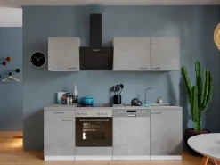 Best Respekta Küchenblock Malia mit E-Geräten 220 cm Beton Fronten