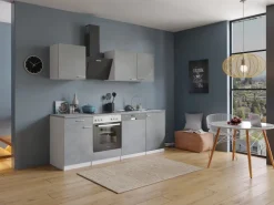 Best Respekta Küchenblock Malia mit E-Geräten 220 cm Beton Fronten