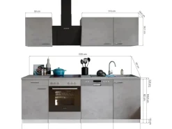 Best Respekta Küchenblock Malia mit E-Geräten 220 cm Beton Fronten