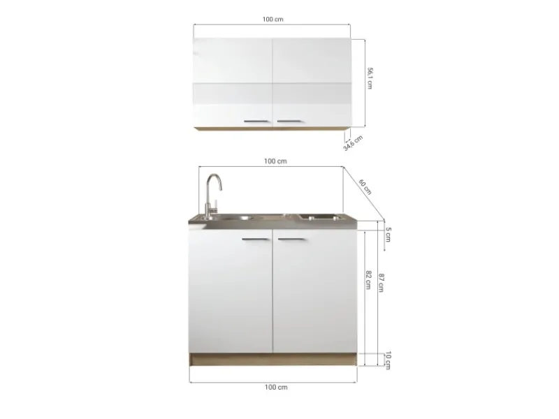 Clearance Küchenmöbel-Set 3 Merle 100 cm Miniküchen|Kochfelder