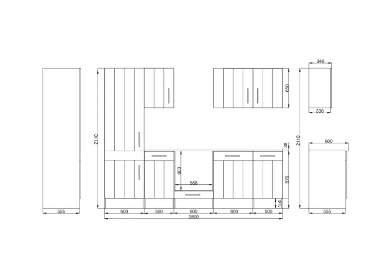 Respekta Premium Landhausküchen|Kühlschränke<Respekta Küchenzeile Antons 280 cm Lärche Weiß Matt (DAH CH22078IXB)