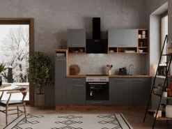 Sale Respekta Küchenzeile 250 cm -Wildeiche Nachbildung Grau