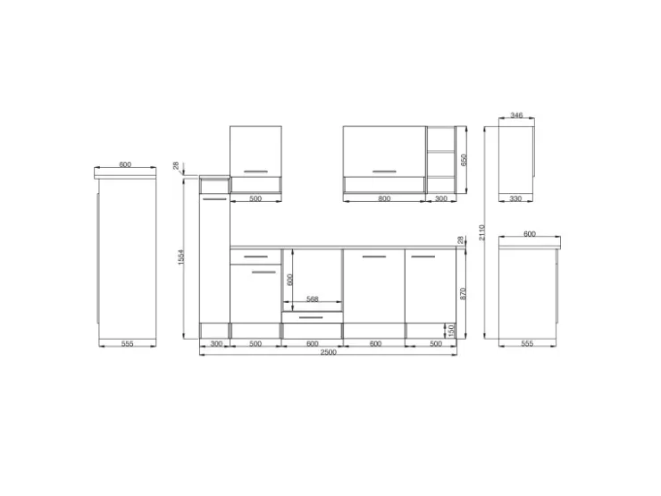 Sale Respekta Küchenzeile 250 cm -Wildeiche Nachbildung Grau