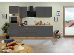 Respekta Premium Kühlschränke|Einbauküchen<Respekta Küchenzeile GLRP280HESG Grifflos 280 cm -Sonoma Eiche Grau Hochglanz