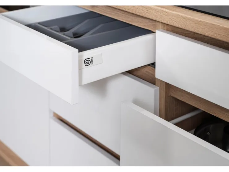 Respekta Premium Kühlschränke|Winkelküchen<Respekta Küchenzeile GLRP320HESW Grifflos 320 cm Weiß Hochglanz-Sonoma Eiche Hochglanz Weiß
