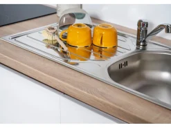 Discount Respekta Küchenzeile GLRP380HESW Grifflos 380 cm Weiß Hochglanz-Sonoma Eiche Kochfelder|Winkelküchen