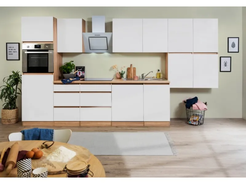 Discount Respekta Küchenzeile GLRP380HESWM Grifflos 380 cm -Sonoma Eiche Einbauküchen|Kochfelder