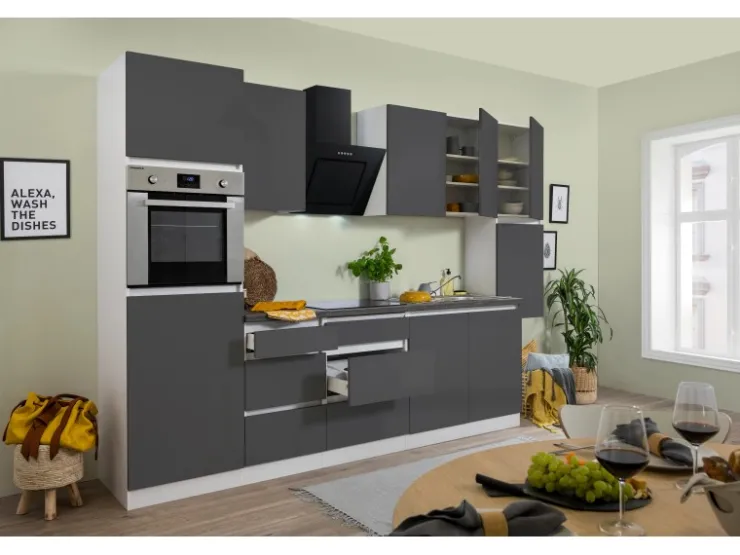 Respekta Premium Kochfelder|Kühlschränke<Respekta Küchenzeile GLRP320HWG Grifflos 320 cm -Weiß Grau Hochglanz