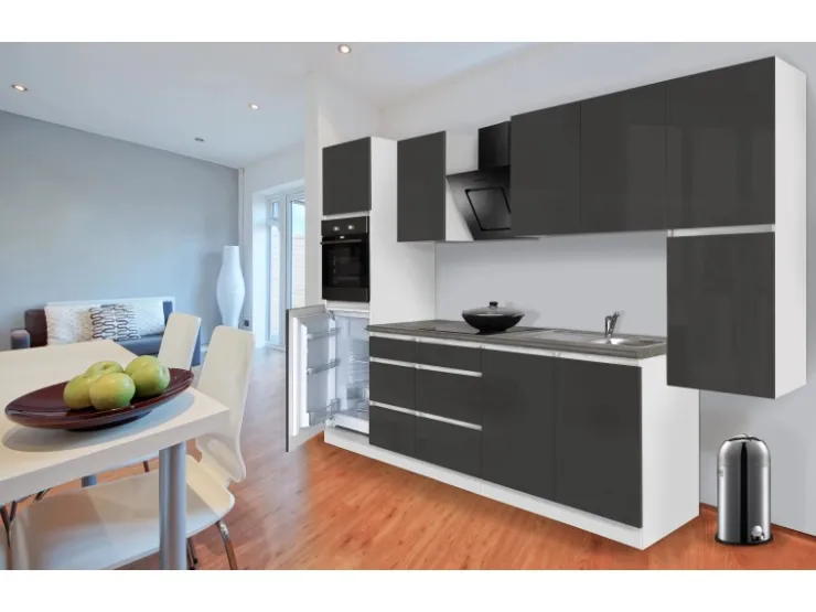 Respekta Premium Kochfelder|Kühlschränke<Respekta Küchenzeile GLRP320HWG Grifflos 320 cm -Weiß Grau Hochglanz