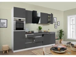 Respekta Premium Kühlschränke|Kochfelder<Respekta Küchenzeile GLRP280HWG 280 cm Granit-Optik Grifflos Grau Hochglanz