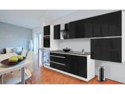 Discount Respekta Premium Respekta Küchenzeile GLRP370HWS Grifflos 370 cm -Weiß Schwarz Hochglanz