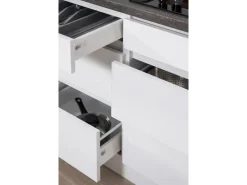Discount Respekta Premium Respekta Küchenzeile GLRP370HWS Grifflos 370 cm -Weiß Schwarz Hochglanz
