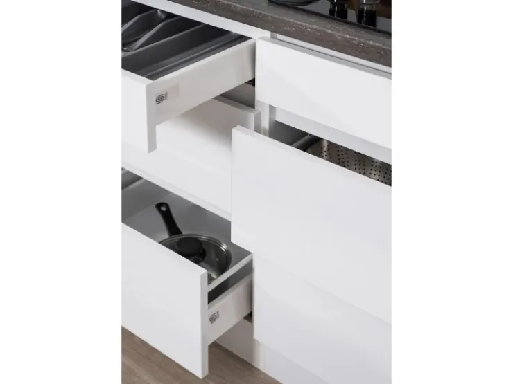 Discount Respekta Premium Respekta Küchenzeile GLRP370HWS Grifflos 370 cm -Weiß Schwarz Hochglanz