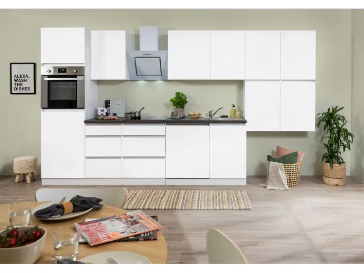 Respekta Premium Kühlschränke|Einbauküchen<Respekta Küchenzeile GLRP380HWWM Grifflos 380 cm Weiß Matt