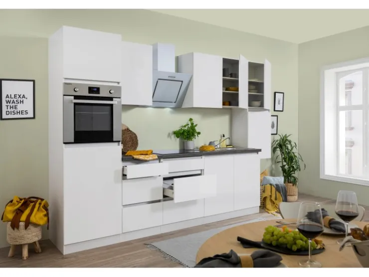 Respekta Premium Respekta Küchenzeile GLRP320HWWM Grifflos 320 cm Weiß Matt