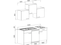Hot Küchenzeile KB150BB 150 cm Nachbildung Winkelküchen|Pantryküchen
