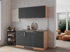 Respekta Pantryküchen|Miniküchen<Küchenzeile KB150BG 150 cm -Buche Nachbildung Grau