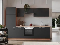 Respekta Kühlschränke|Einbauküchen<Küchenzeile KB270BGEC 270 cm -Buche Nachbildung Grau