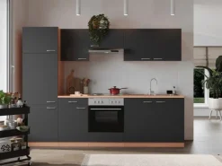 Respekta Winkelküchen|Einbauküchen<Küchenzeile KB270BGE 270 cm -Buche Nachbildung Grau